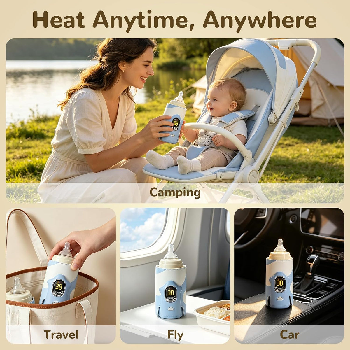 Portable Bottle Warmer 6000mAh Cordless Rechargeable Milk Warmer（Yellow）