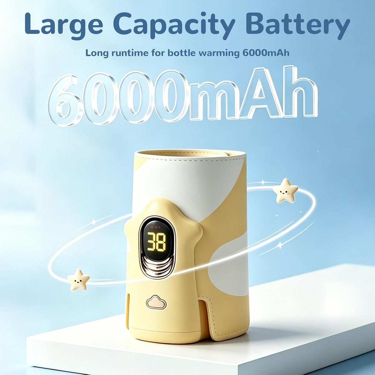 Portable Bottle Warmer 6000mAh Cordless Rechargeable Milk Warmer（Yellow）