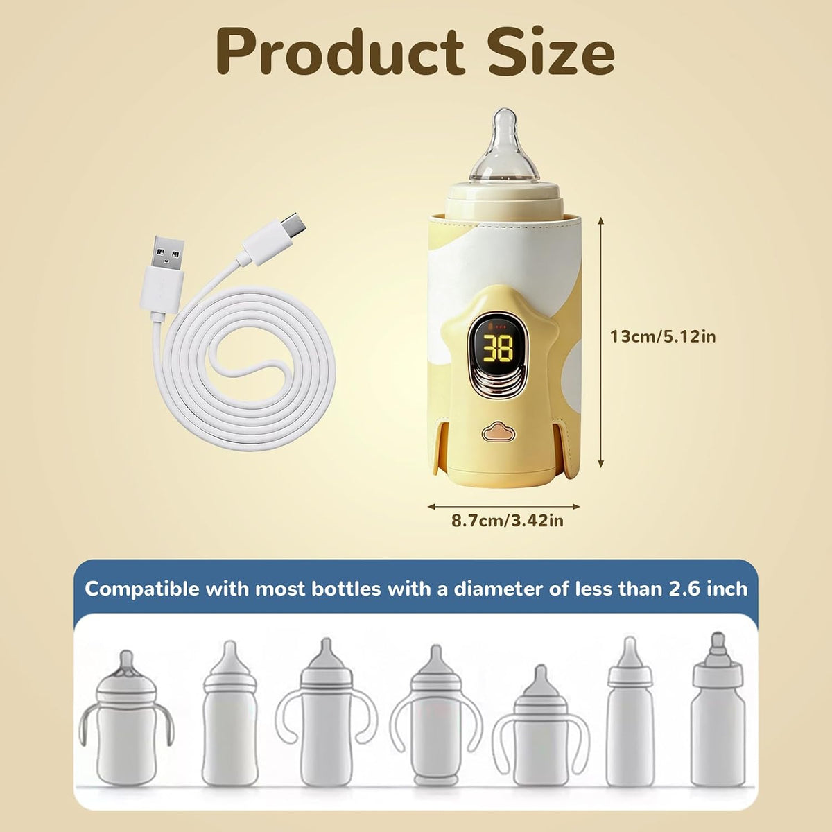 Portable Bottle Warmer 6000mAh Cordless Rechargeable Milk Warmer（Yellow）