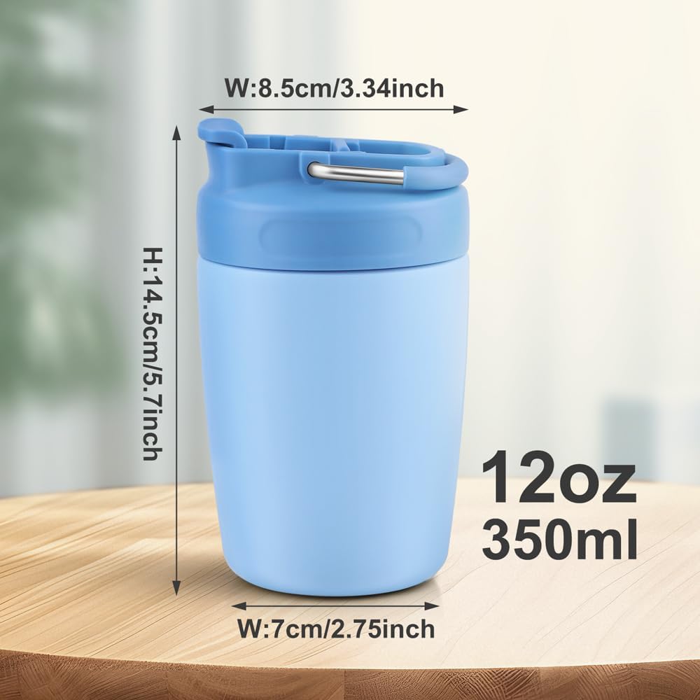 12 oz Insulated Stainless Steel Coffee Tumbler, Locking Leak-Proof Lid with Handle, Non-Slip Travel Mug for Hot & Cold Beverages, Reusable Coffee Cup (Blue)