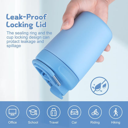 12 oz Insulated Stainless Steel Coffee Tumbler, Locking Leak-Proof Lid with Handle, Non-Slip Travel Mug for Hot & Cold Beverages, Reusable Coffee Cup (Blue)