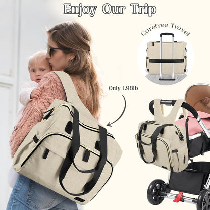 Diaper Bag Backpack Mommy Bag Large Capacity Diaper Backpack Travel Essential Baby Diaper Bag for Mom and Dad, Black (Blue & Creamy-White)