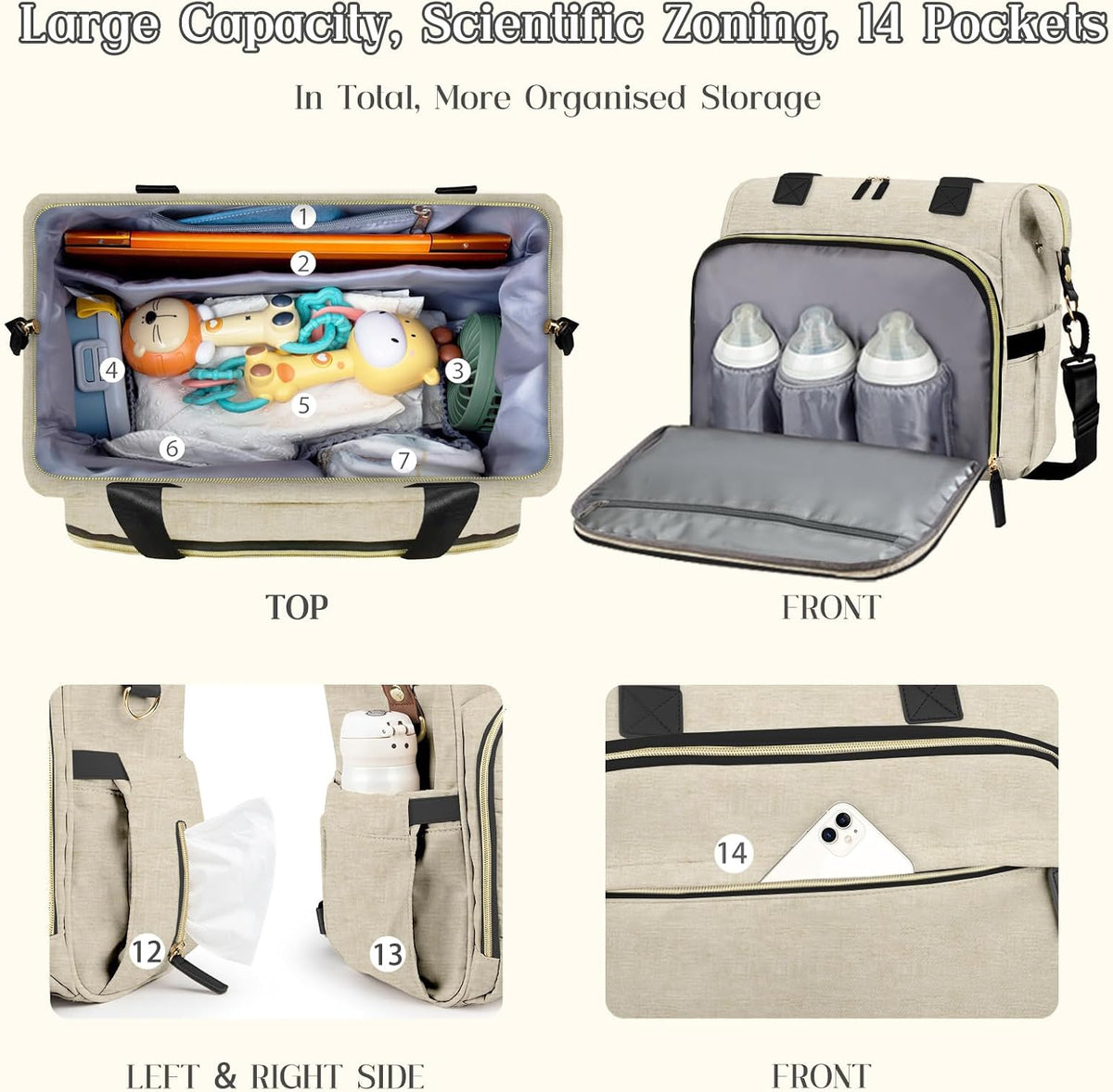 Diaper Bag Backpack Mommy Bag Large Capacity Diaper Backpack Travel Essential Baby Diaper Bag for Mom and Dad, Black (Blue & Creamy-White)