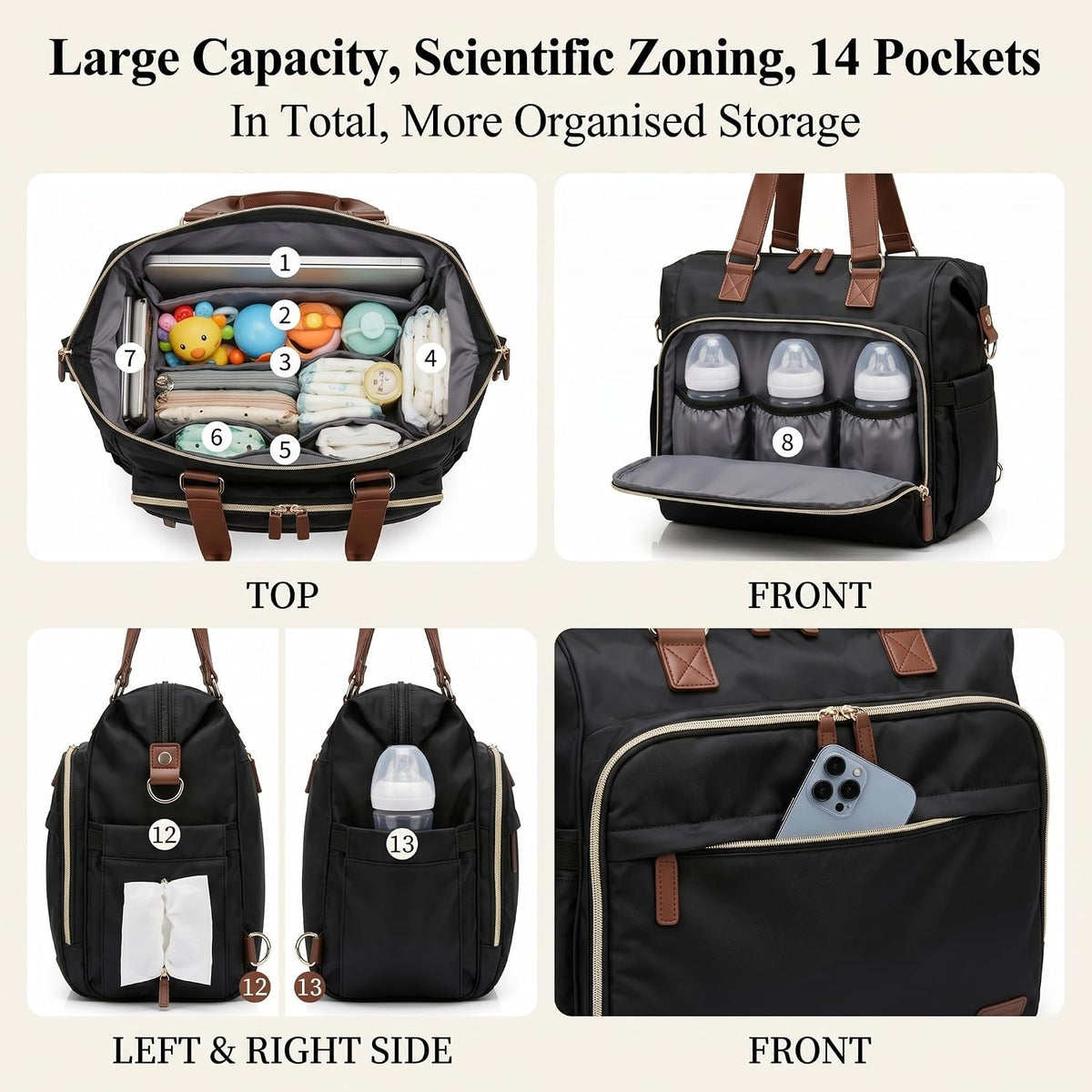 Diaper Bag Backpack Mommy Bag Large Capacity Diaper Backpack Travel Essential Baby Diaper Bag for Mom and Dad, Black (Blue & Creamy-White)