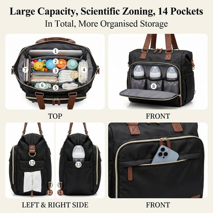 Diaper Bag Backpack Mommy Bag Large Capacity Diaper Backpack Travel Essential Baby Diaper Bag for Mom and Dad, Black (Blue & Creamy-White)