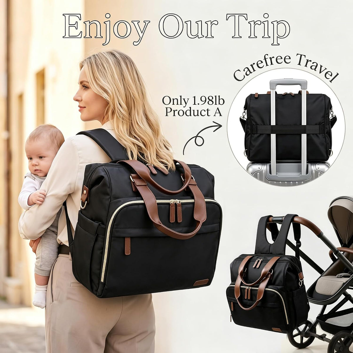 Diaper Bag Backpack Mommy Bag Large Capacity Diaper Backpack Travel Essential Baby Diaper Bag for Mom and Dad, Black (Blue & Creamy-White)