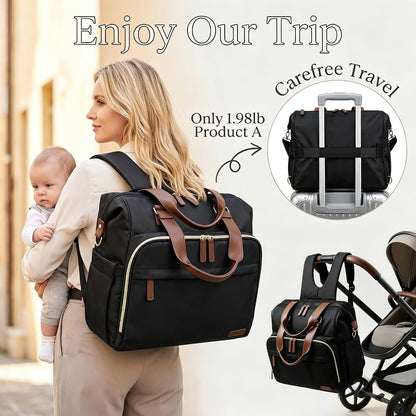 Diaper Bag Backpack Mommy Bag Large Capacity Diaper Backpack Travel Essential Baby Diaper Bag for Mom and Dad, Black (Blue & Creamy-White)