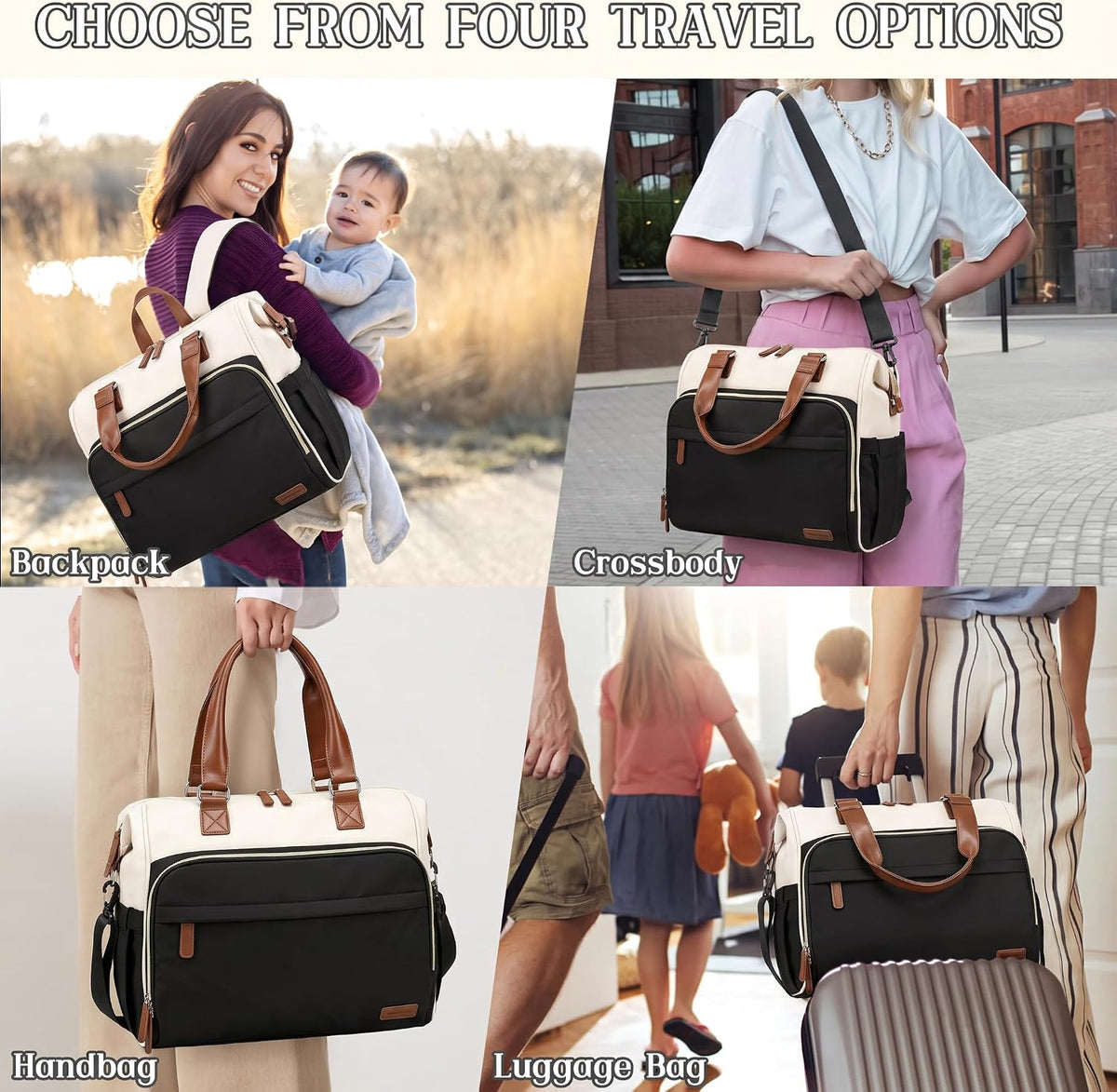 Diaper Bag Backpack Mommy Bag Large Capacity Diaper Backpack Travel Essential Baby Diaper Bag for Mom and Dad, Black (Blue & Creamy-White)