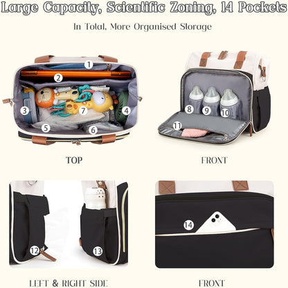 Diaper Bag Backpack Mommy Bag Large Capacity Diaper Backpack Travel Essential Baby Diaper Bag for Mom and Dad, Black (Blue & Creamy-White)