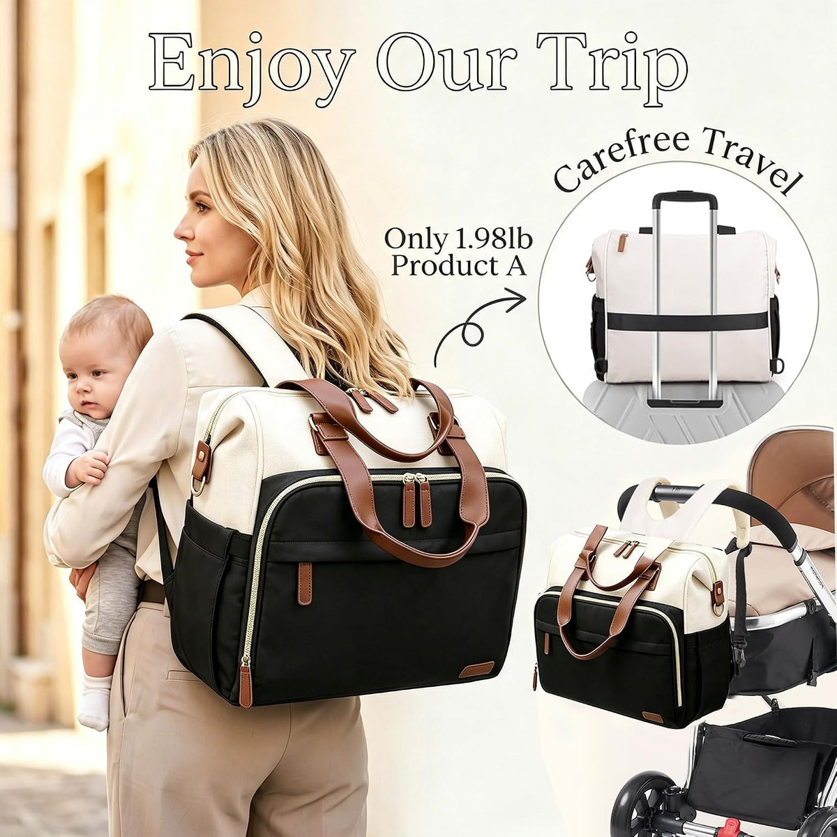 Diaper Bag Backpack Mommy Bag Large Capacity Diaper Backpack Travel Essential Baby Diaper Bag for Mom and Dad, Black (Blue & Creamy-White)