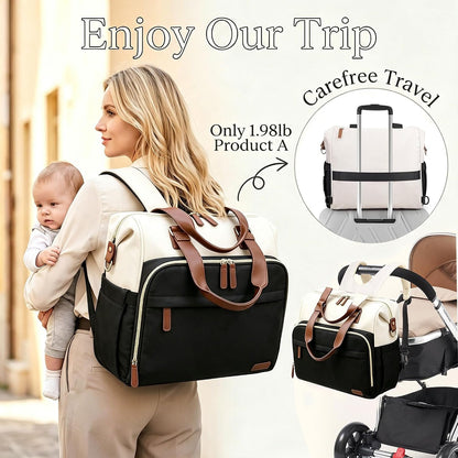 Diaper Bag Backpack Mommy Bag Large Capacity Diaper Backpack Travel Essential Baby Diaper Bag for Mom and Dad, Black (Blue & Creamy-White)
