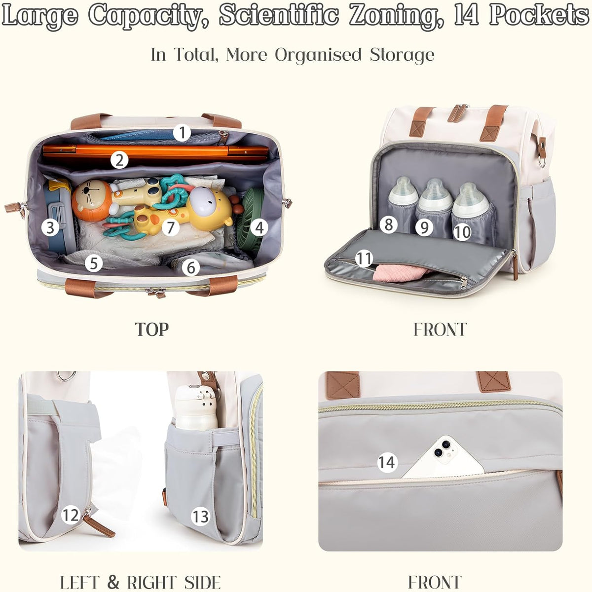 Diaper Bag Backpack Mommy Bag Large Capacity Diaper Backpack Travel Essential Baby Diaper Bag for Mom and Dad, Black (Blue & Creamy-White)