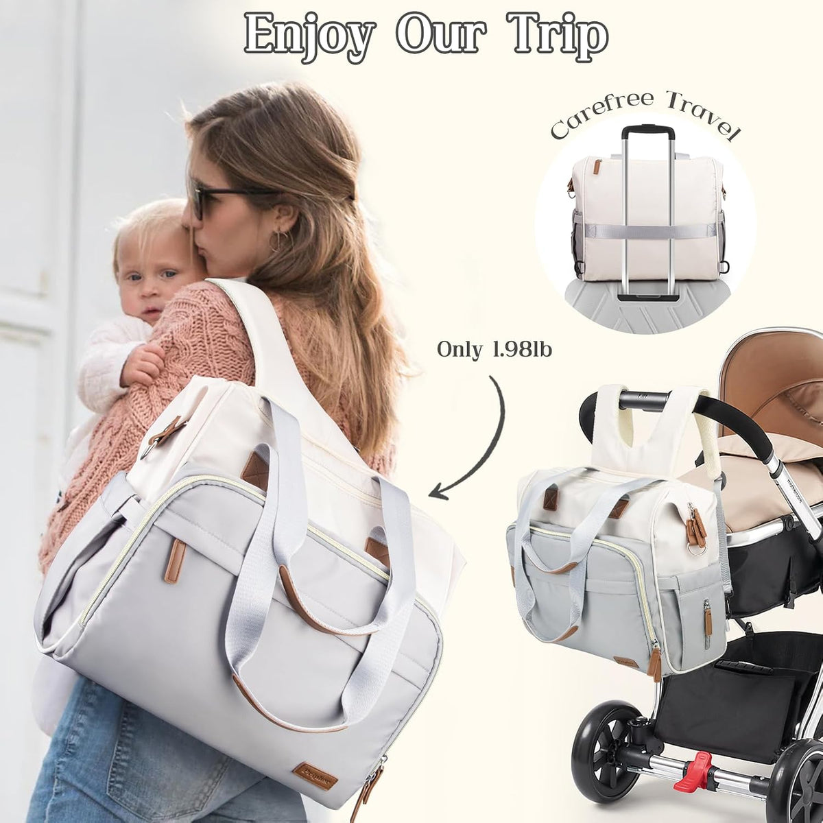 Diaper Bag Backpack Mommy Bag Large Capacity Diaper Backpack Travel Essential Baby Diaper Bag for Mom and Dad, Black (Blue & Creamy-White)