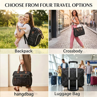 Diaper Bag Backpack Mommy Bag Large Capacity Diaper Backpack Travel Essential Baby Diaper Bag for Mom and Dad, Black (Blue & Creamy-White)