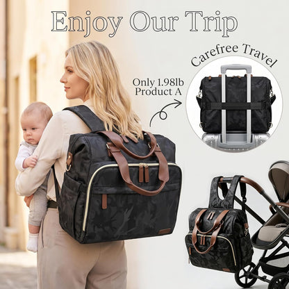 Diaper Bag Backpack Mommy Bag Large Capacity Diaper Backpack Travel Essential Baby Diaper Bag for Mom and Dad, Black (Blue & Creamy-White)