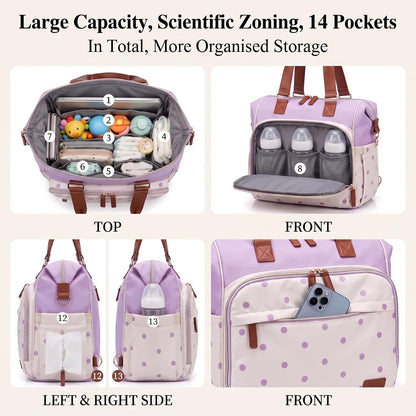 Diaper Bag Backpack Mommy Bag Large Capacity Diaper Backpack Travel Essential Baby Diaper Bag for Mom and Dad, Black (Blue & Creamy-White)