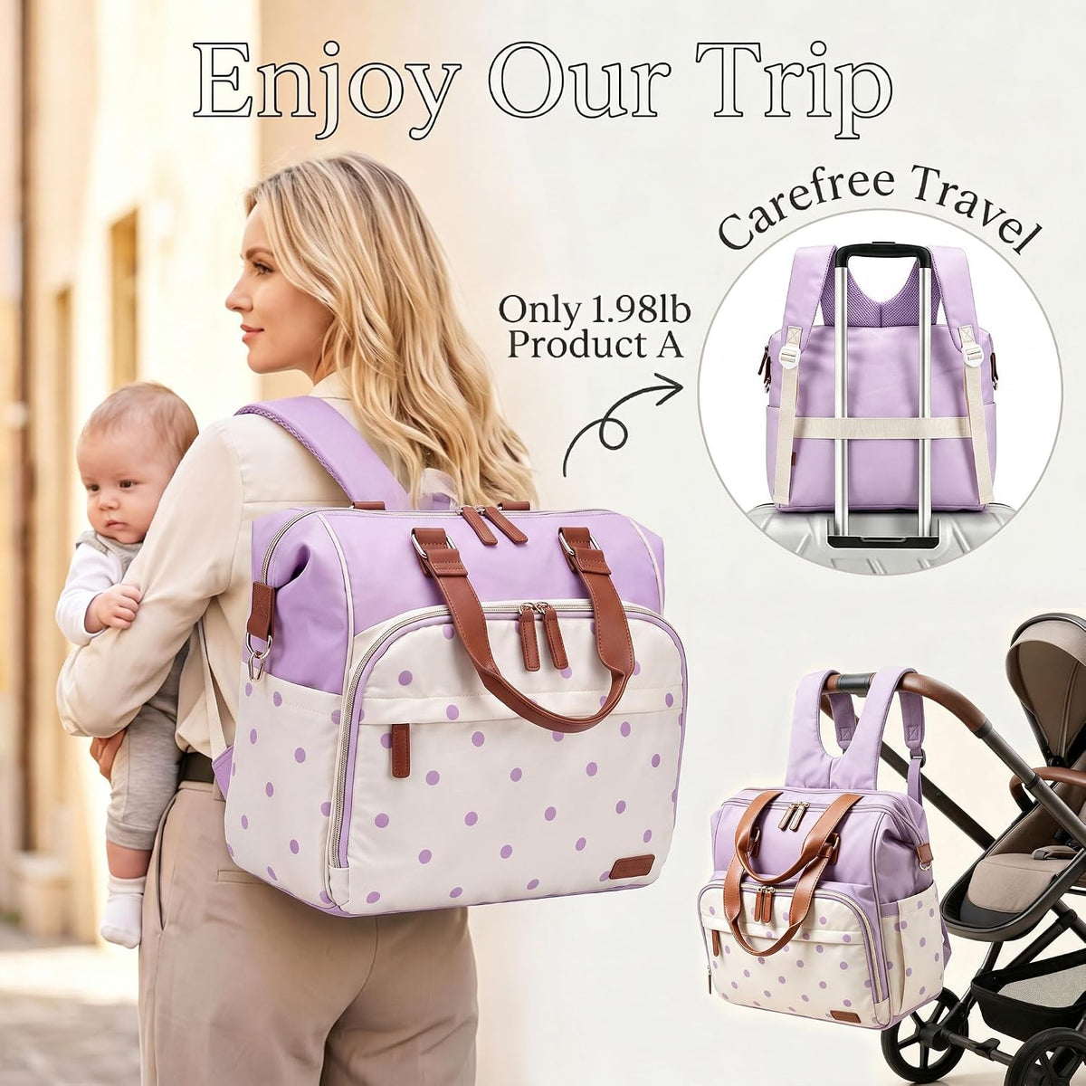 Diaper Bag Backpack Mommy Bag Large Capacity Diaper Backpack Travel Essential Baby Diaper Bag for Mom and Dad, Black (Blue & Creamy-White)