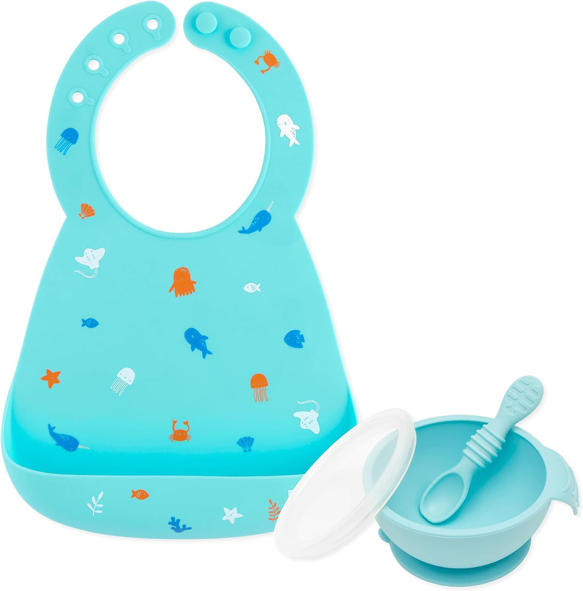 First Feeding Set - Bowl, Lid, Spoon & Silicone Pocket Bib