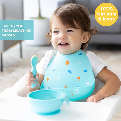 First Feeding Set - Bowl, Lid, Spoon & Silicone Pocket Bib