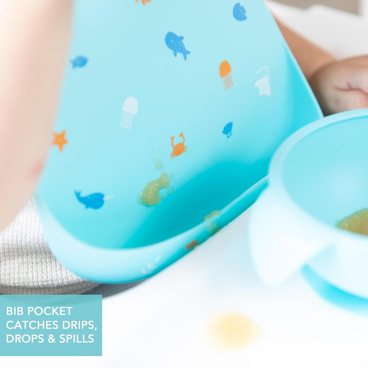 First Feeding Set - Bowl, Lid, Spoon & Silicone Pocket Bib