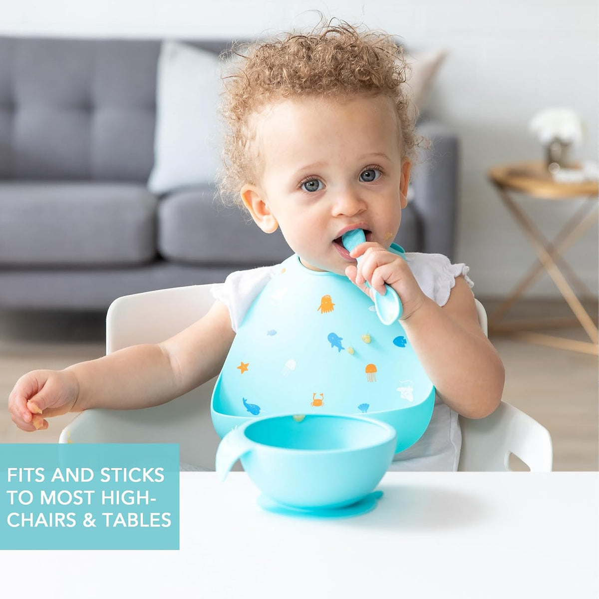 First Feeding Set - Bowl, Lid, Spoon & Silicone Pocket Bib