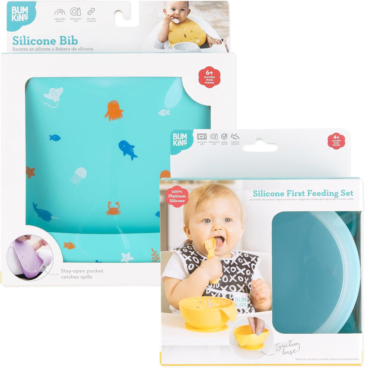 First Feeding Set - Bowl, Lid, Spoon & Silicone Pocket Bib