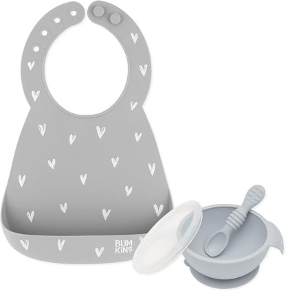 First Feeding Set - Bowl, Lid, Spoon & Silicone Pocket Bib