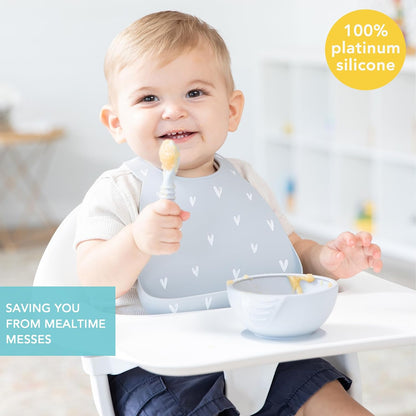 First Feeding Set - Bowl, Lid, Spoon & Silicone Pocket Bib