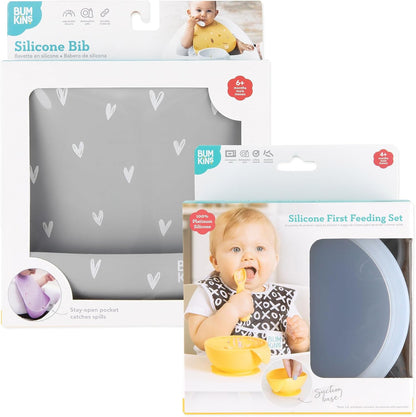 First Feeding Set - Bowl, Lid, Spoon & Silicone Pocket Bib
