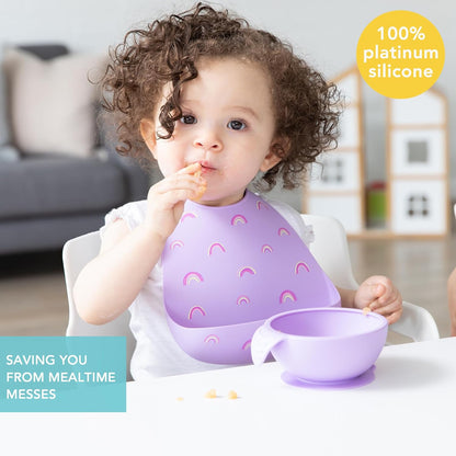 First Feeding Set - Bowl, Lid, Spoon & Silicone Pocket Bib