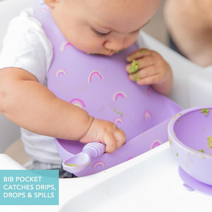 First Feeding Set - Bowl, Lid, Spoon & Silicone Pocket Bib