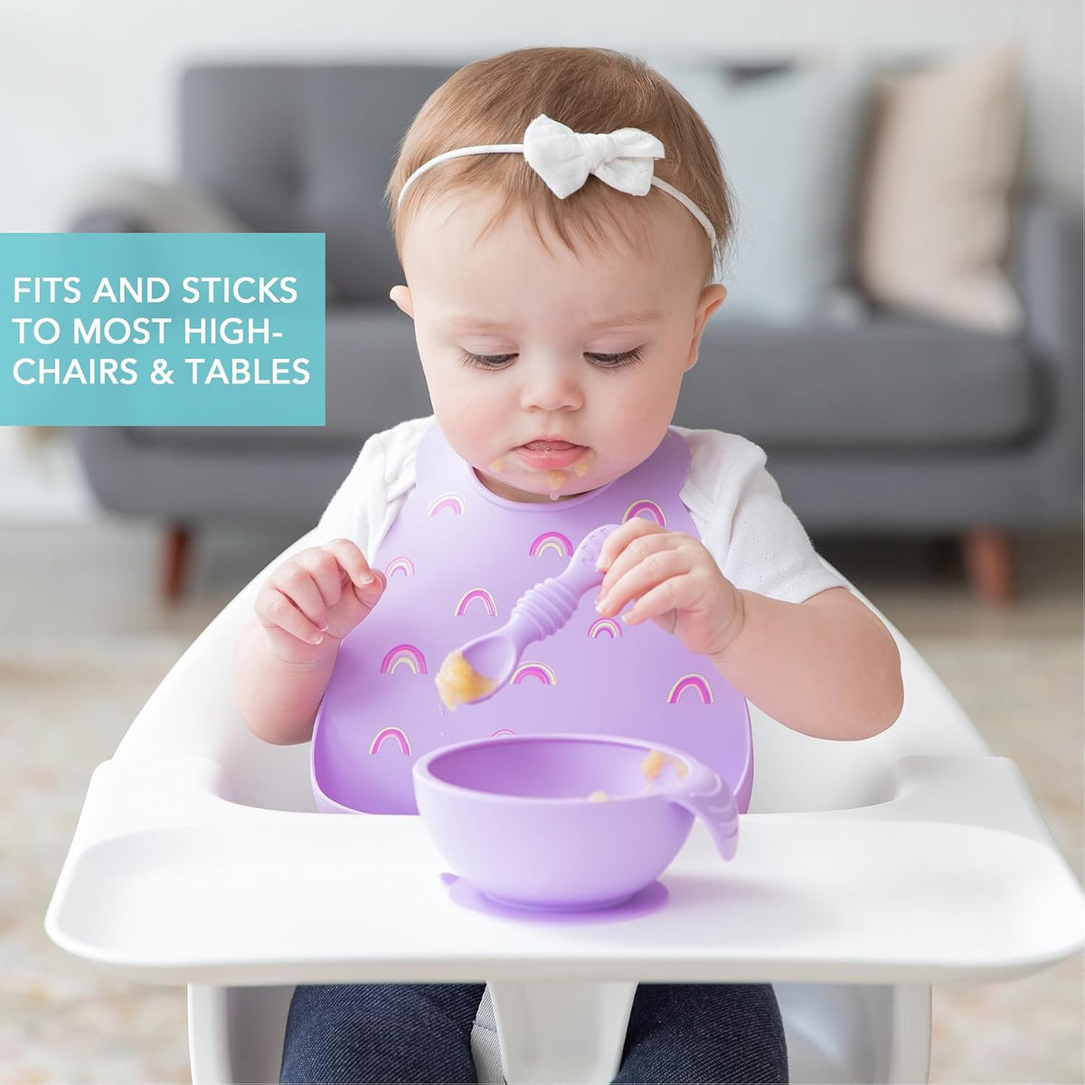 First Feeding Set - Bowl, Lid, Spoon & Silicone Pocket Bib