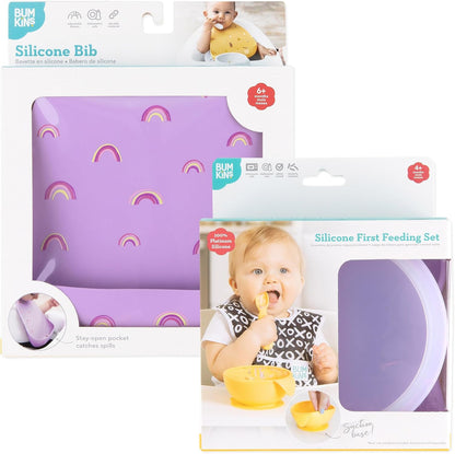 First Feeding Set - Bowl, Lid, Spoon & Silicone Pocket Bib