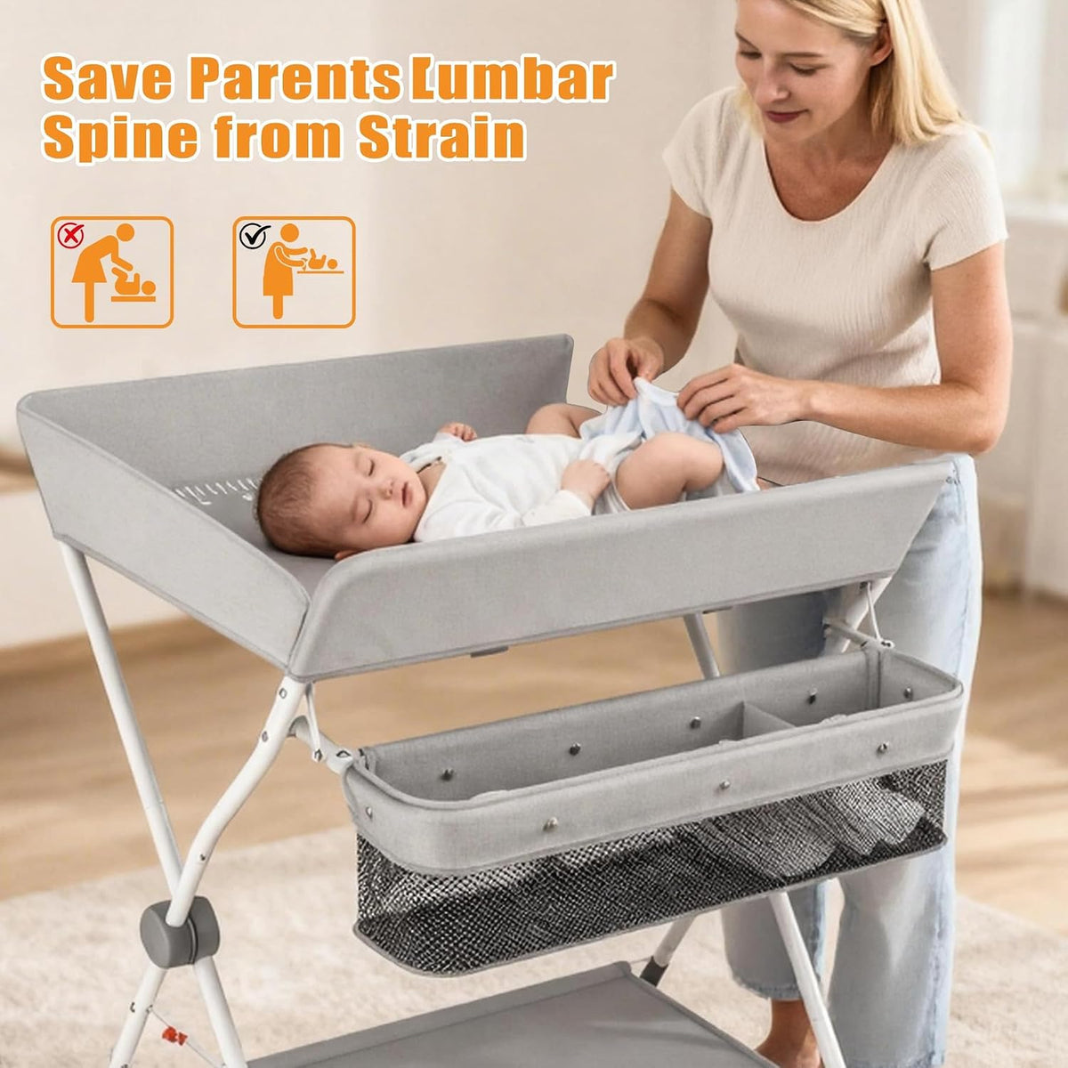 Baby Changing Table Portable Diaper Changing Station with Drawers Foldable