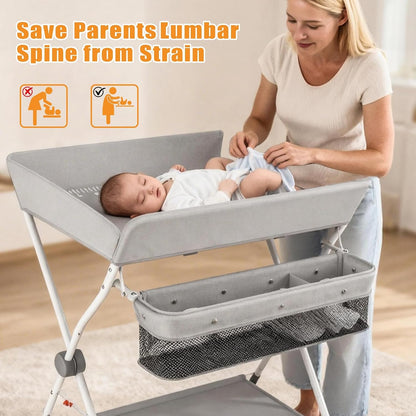Baby Changing Table Portable Diaper Changing Station with Drawers Foldable