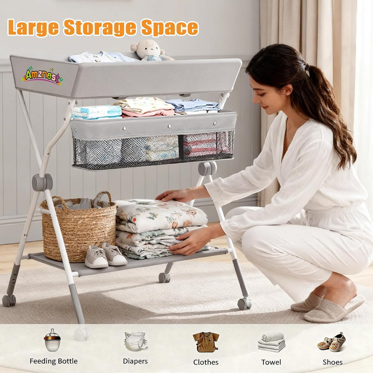 Baby Changing Table Portable Diaper Changing Station with Drawers Foldable