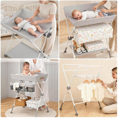 Baby Changing Table Portable Diaper Changing Station with Drawers Foldable