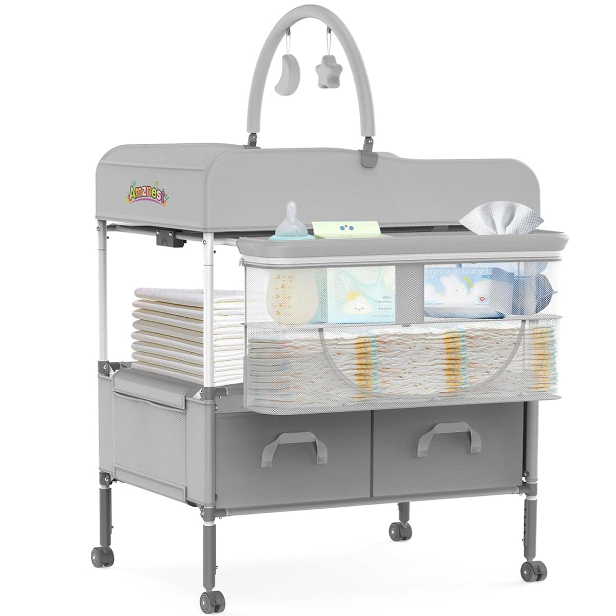 Baby Changing Table Portable Diaper Changing Station with Drawers Foldable