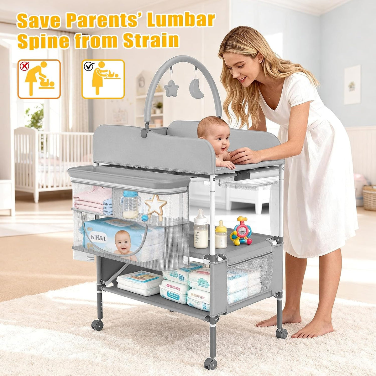 Baby Changing Table Portable Diaper Changing Station with Drawers Foldable