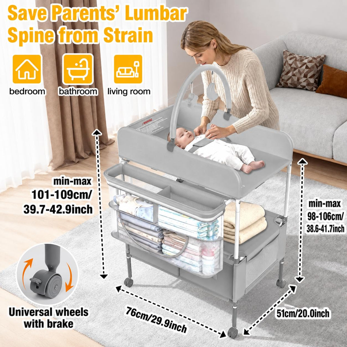 Baby Changing Table Portable Diaper Changing Station with Drawers Foldable