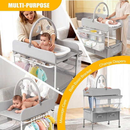 Baby Changing Table Portable Diaper Changing Station with Drawers Foldable