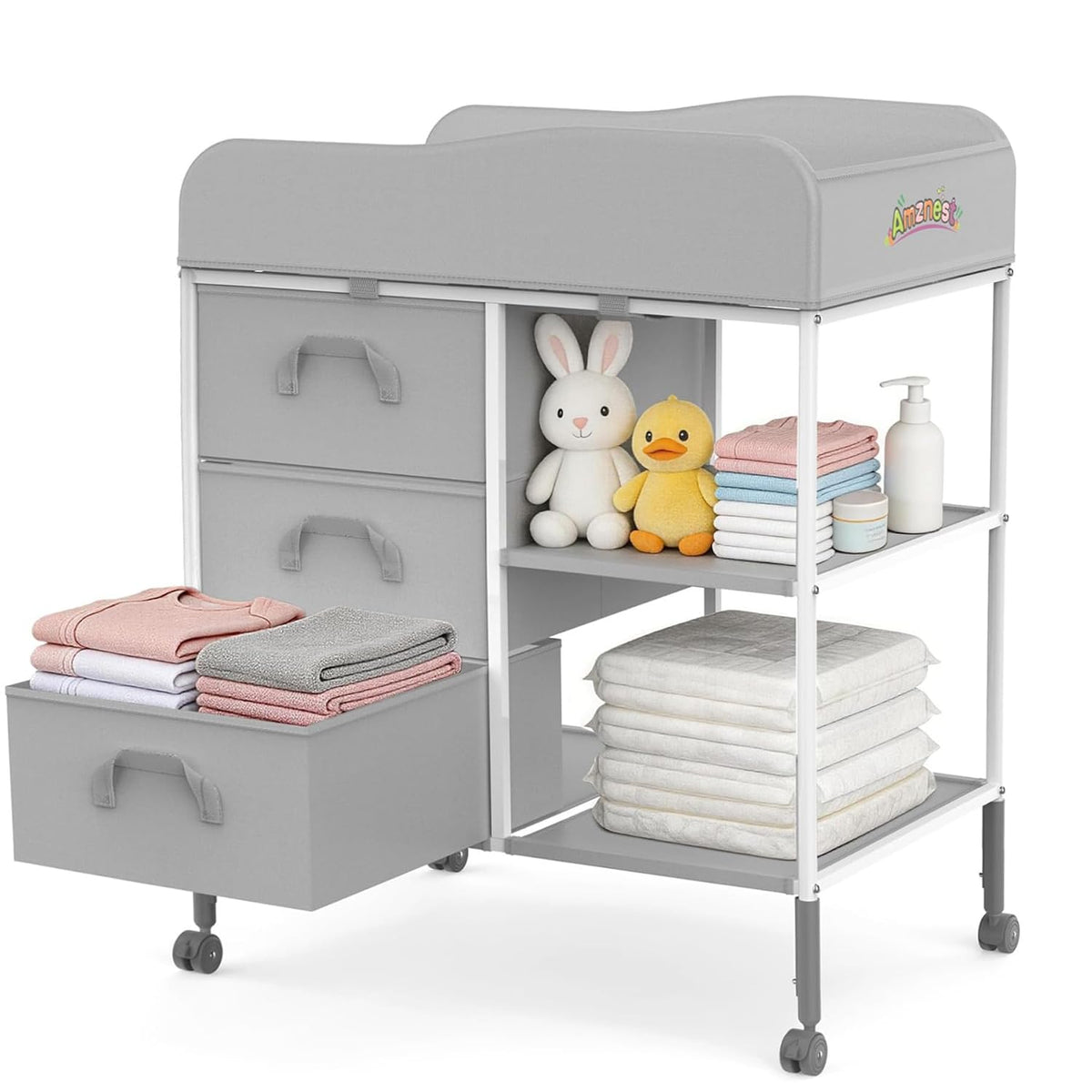 Baby Changing Table Portable Diaper Changing Station with Drawers Foldable