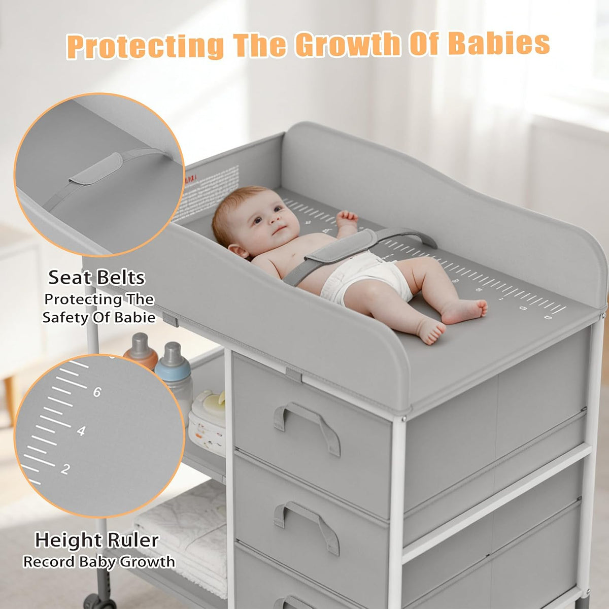 Baby Changing Table Portable Diaper Changing Station with Drawers Foldable