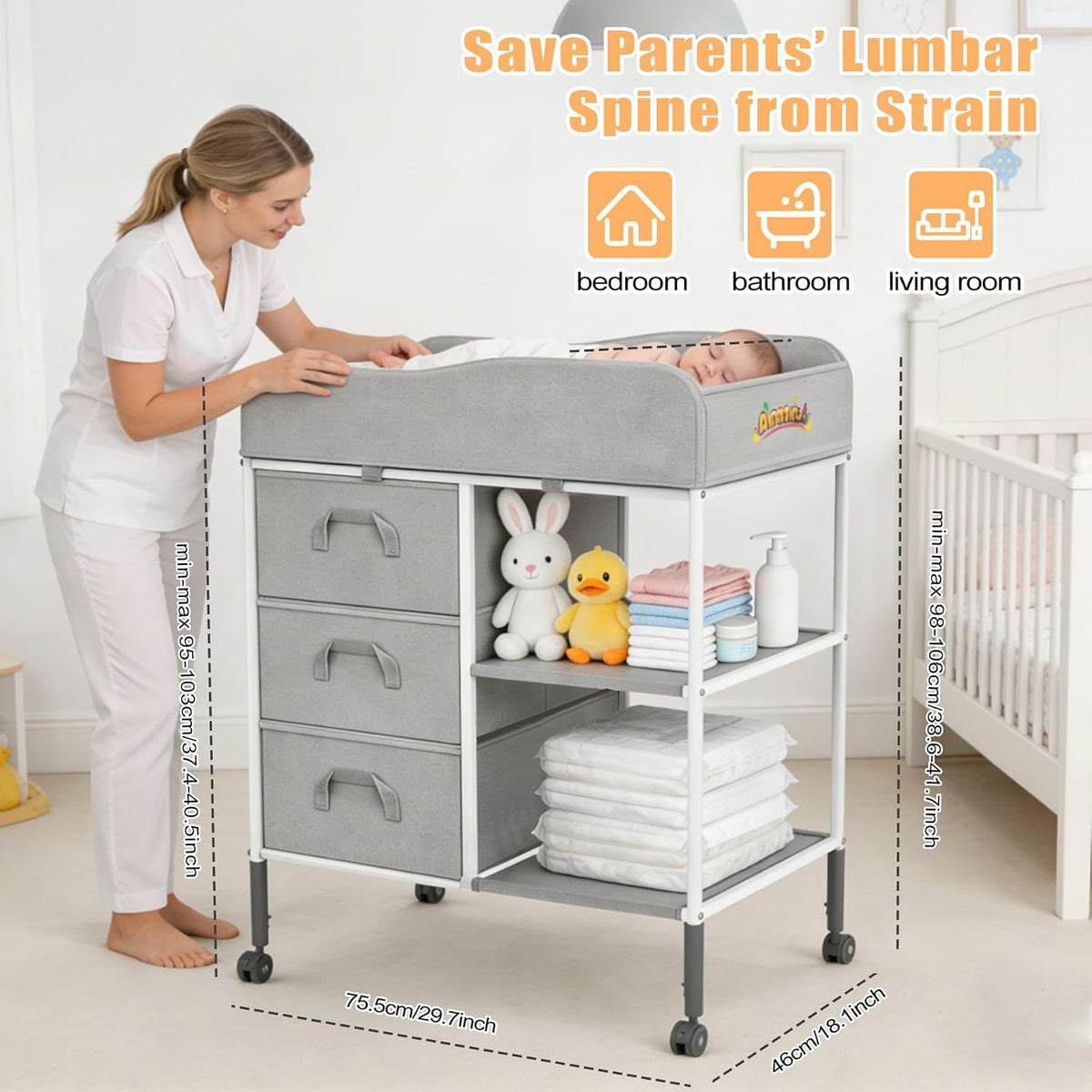 Baby Changing Table Portable Diaper Changing Station with Drawers Foldable
