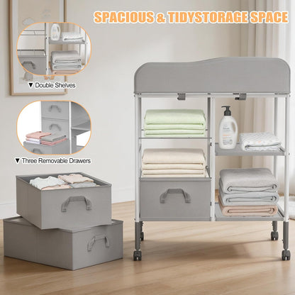 Baby Changing Table Portable Diaper Changing Station with Drawers Foldable