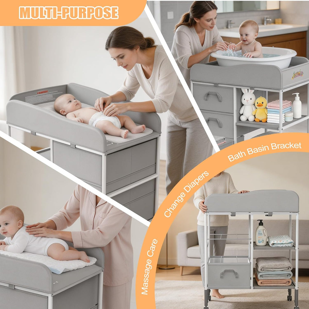 Baby Changing Table Portable Diaper Changing Station with Drawers Foldable