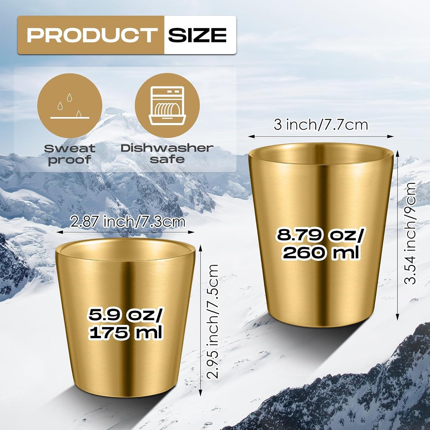 8 Pack Stainless Steel Insulated Cup 10 oz Metal Tumbler Double Wall Vacuum Water Glasses Camping Reusable Mugs Bbq Home Office Party Coffee