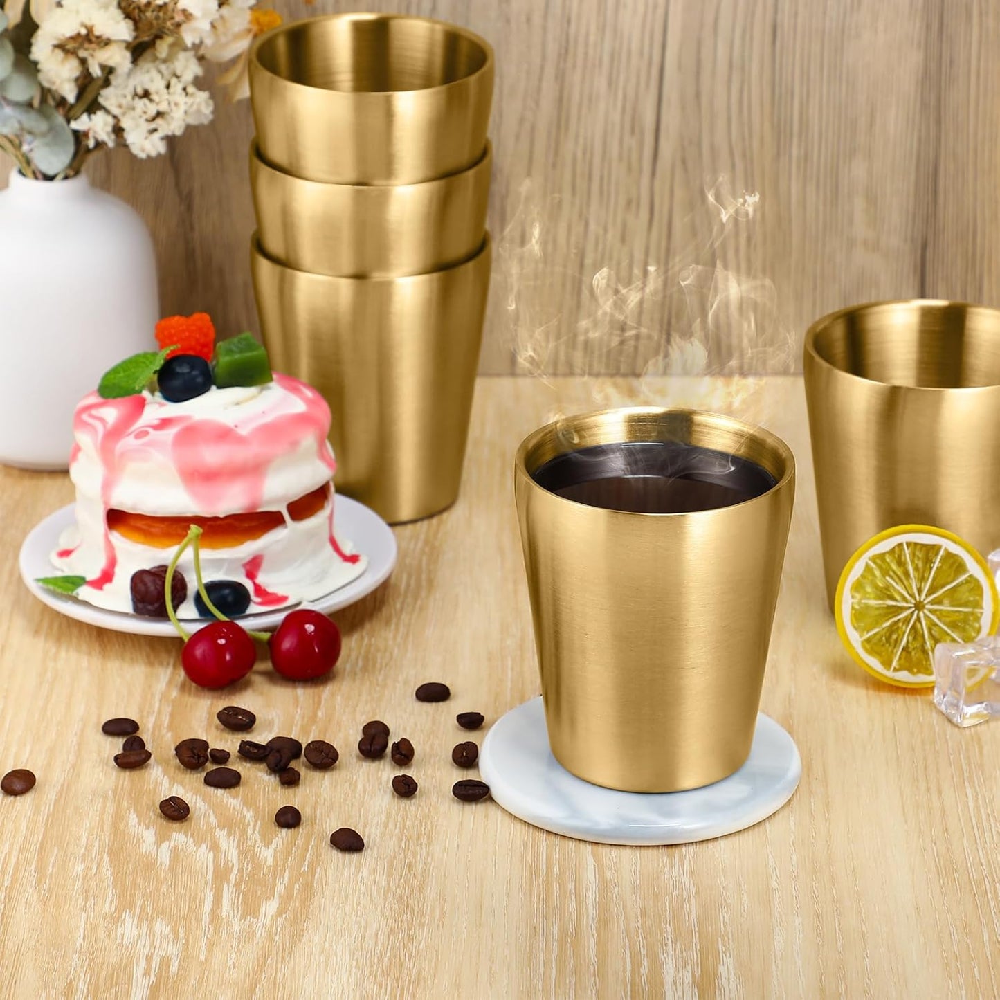 8 Pack Stainless Steel Insulated Cup 10 oz Metal Tumbler Double Wall Vacuum Water Glasses Camping Reusable Mugs Bbq Home Office Party Coffee