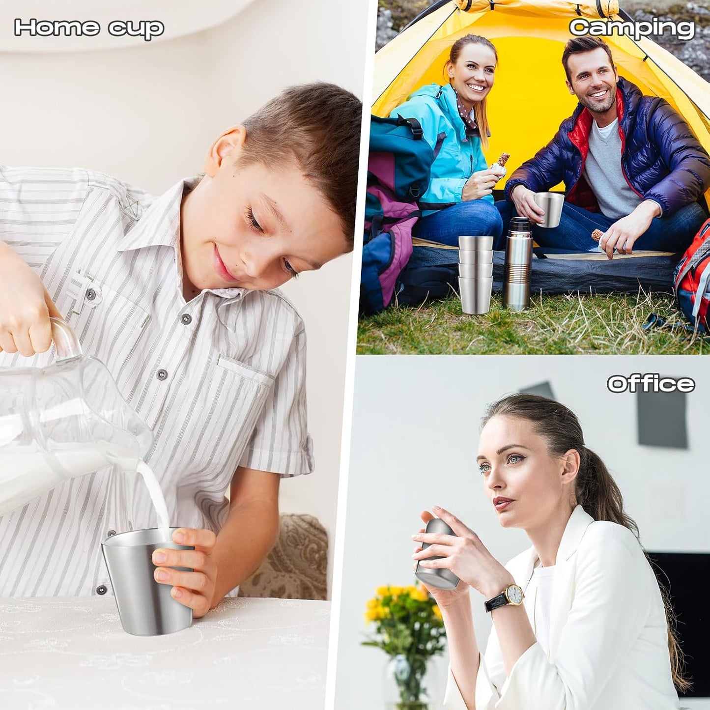 8 Pack Stainless Steel Insulated Cup 10 oz Metal Tumbler Double Wall Vacuum Water Glasses Camping Reusable Mugs Bbq Home Office Party Coffee