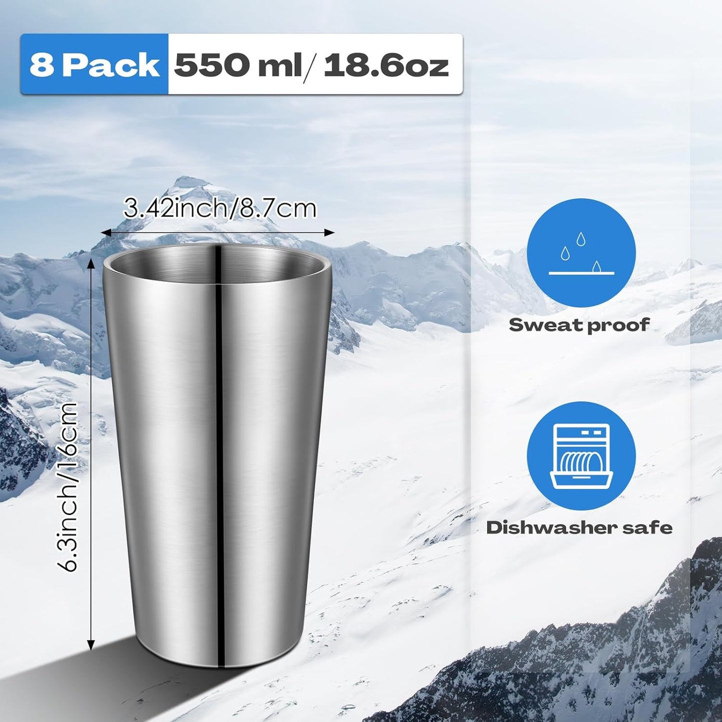 8 Pack Stainless Steel Insulated Cup 10 oz Metal Tumbler Double Wall Vacuum Water Glasses Camping Reusable Mugs Bbq Home Office Party Coffee